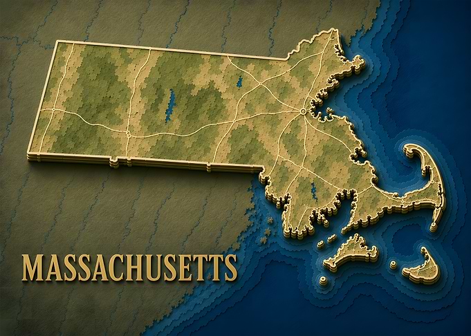 Massachusetts 3D Contour Relief Map