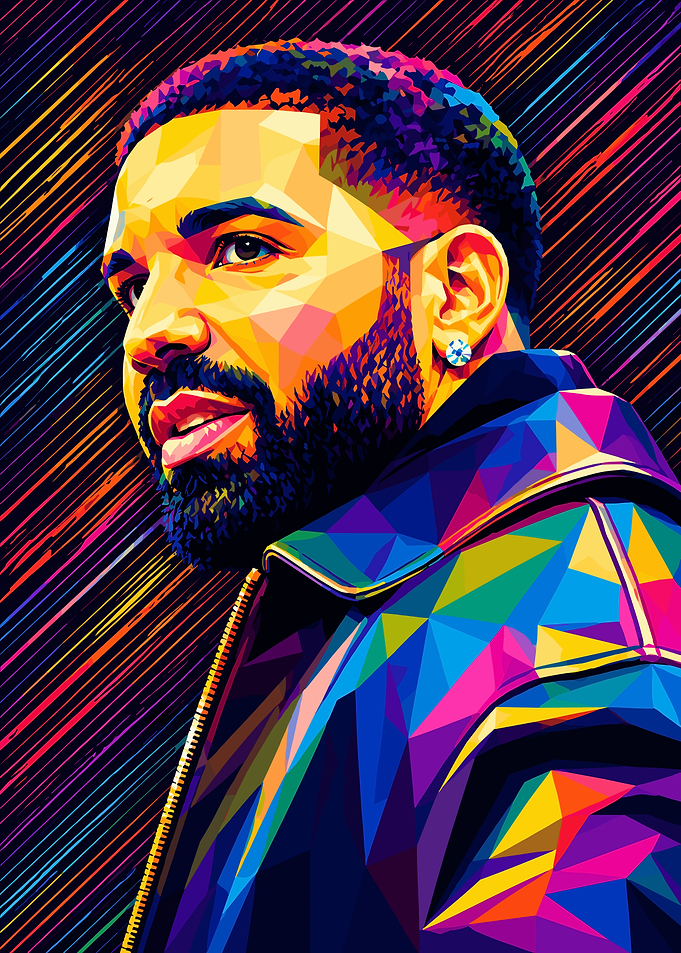 Colorful Low Poly Portrait of Drake