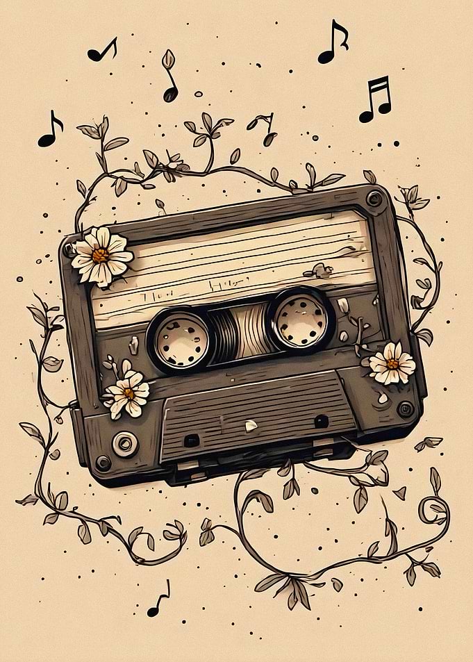 Vintage Cassette Tape with Floral Vines