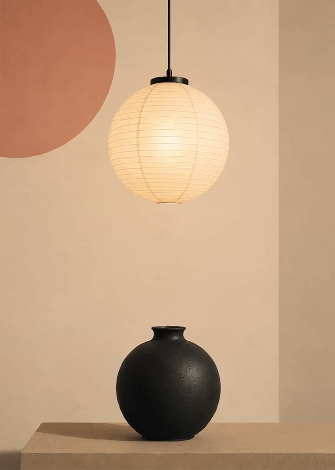 Minimalist Paper Lantern and Black Vase