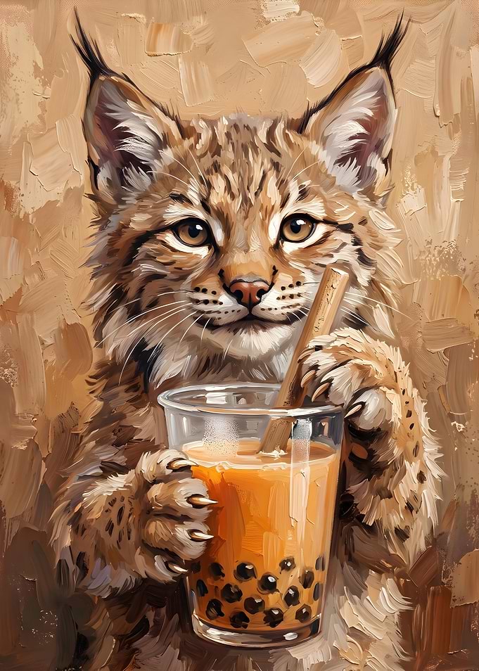 Lynx Kitten Drinking Bubble Tea