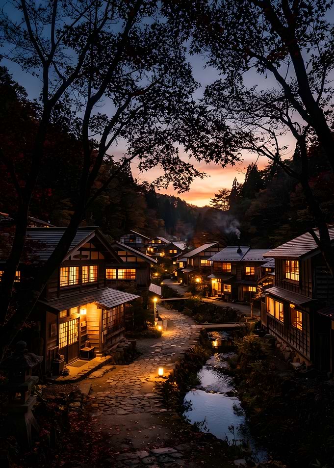 Serene Japanese Village at Twilight