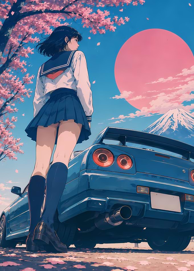 Anime Girl with Nissan Skyline GT-R