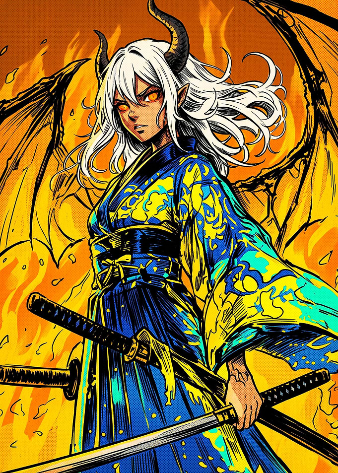 Demon Samurai Girl with Katana
