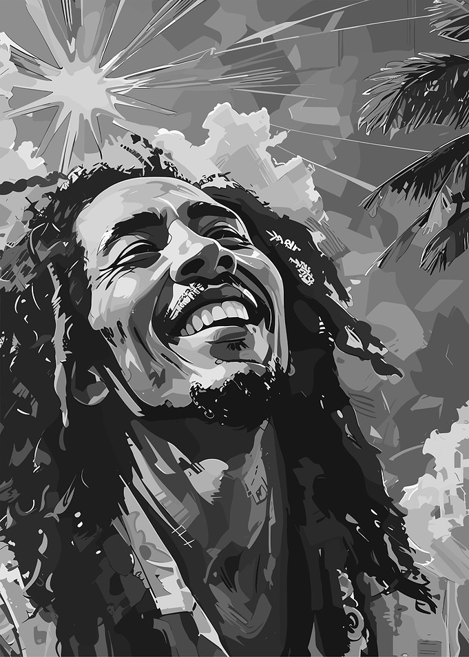 Bob Marley Grayscale Portrait Illustration