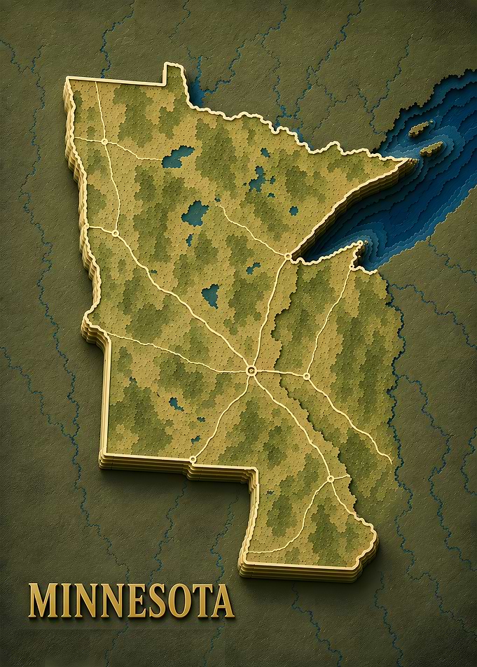 Minnesota 3D Contour Relief Map