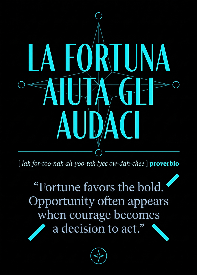 La Fortuna Aiuta Gli Audaci Fortune Favors the Bold Quote Poster