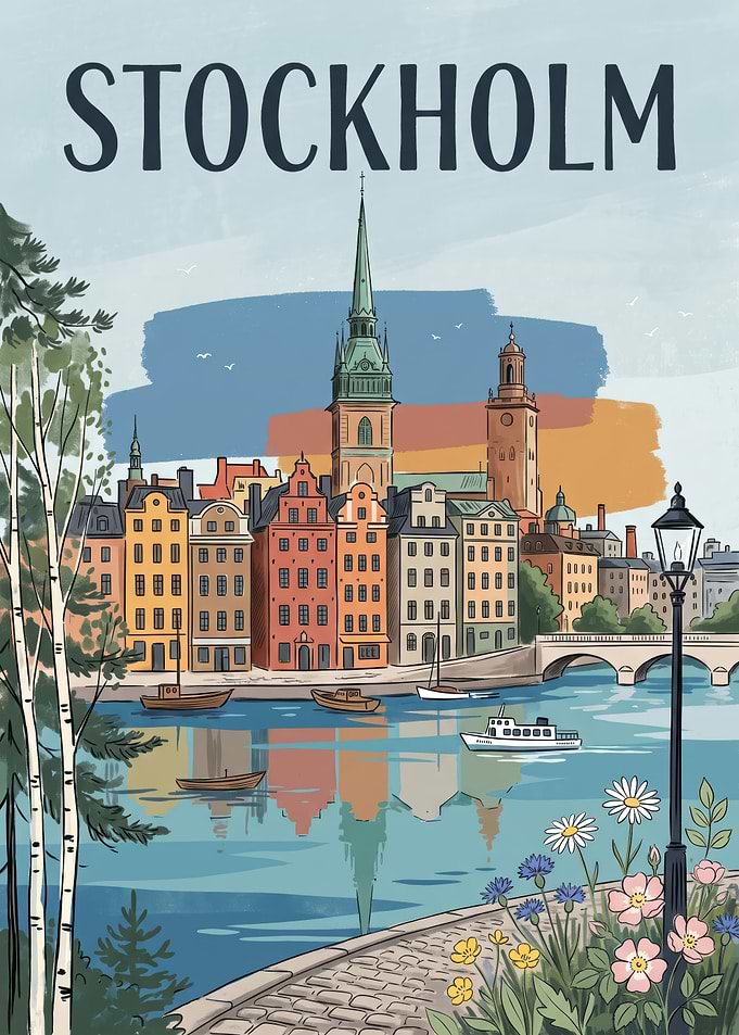 Stockholm Cityscape Travel Poster