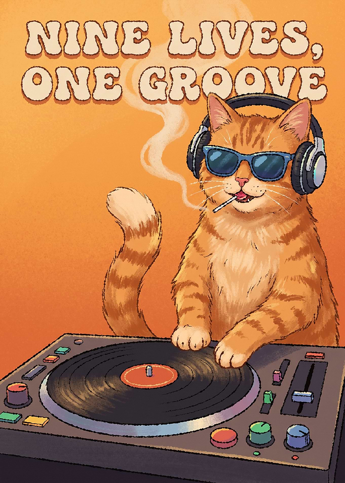 Cool DJ Cat Playing Records