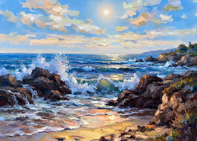 Impressionist Oil Painting of Coastal Sunset