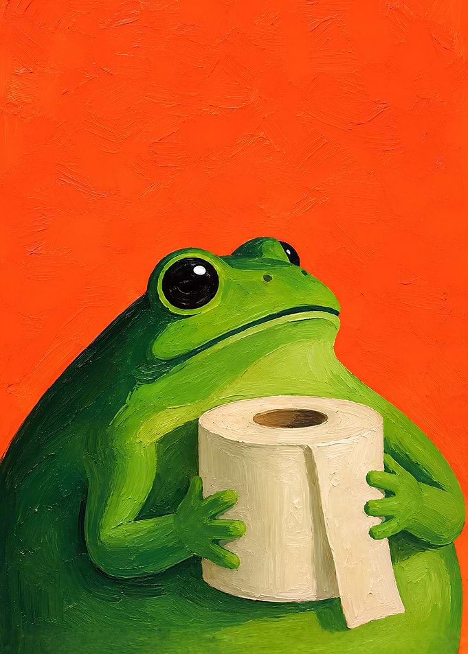 Cute Frog Holding Toilet Paper