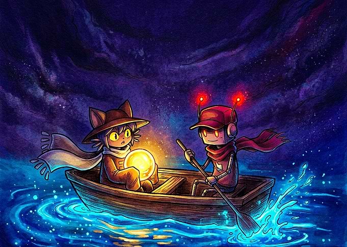 Niko and Proto in a Boat