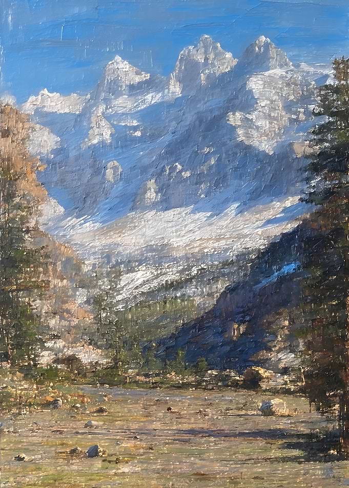 Oil Painting of Snowy Mountain Peaks