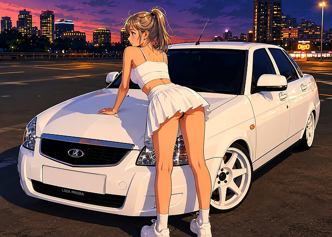 Girl Posing with White Lada