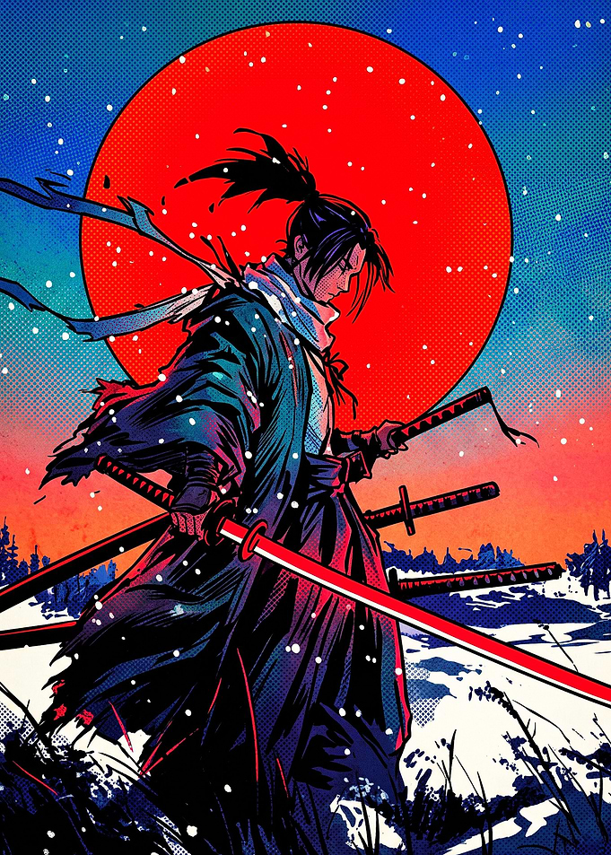 Samurai Warrior Under Red Sun