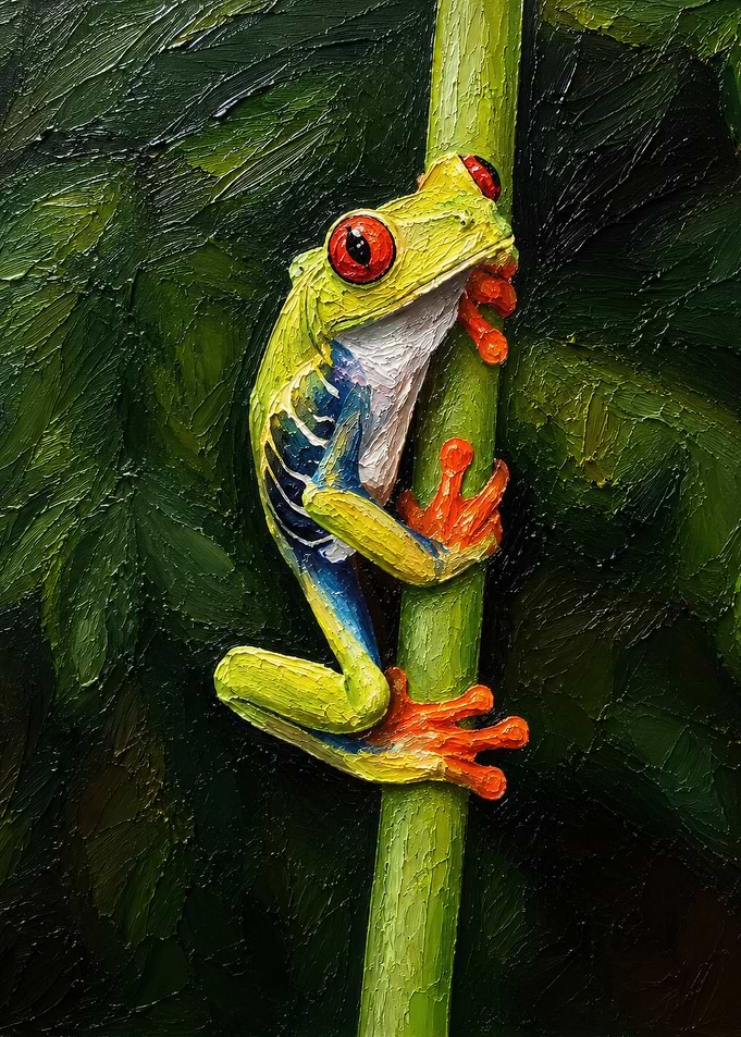 Oil Painting of Red-Eyed Tree Frog