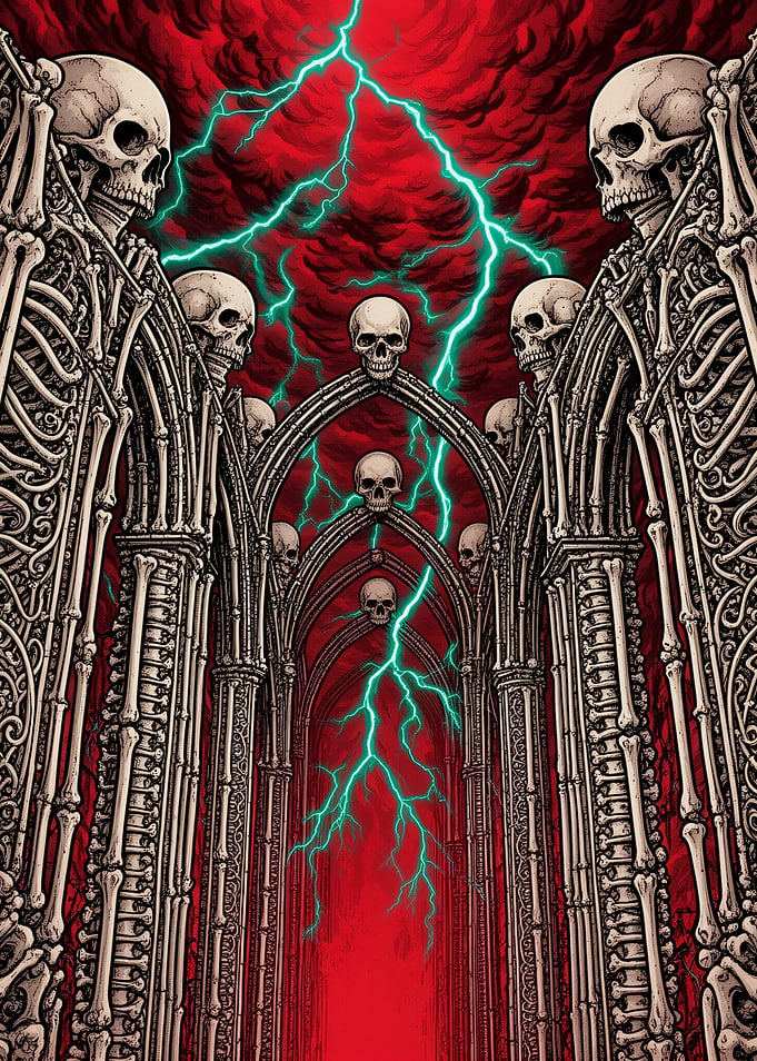 Gothic Skeleton Cathedral with Lightning