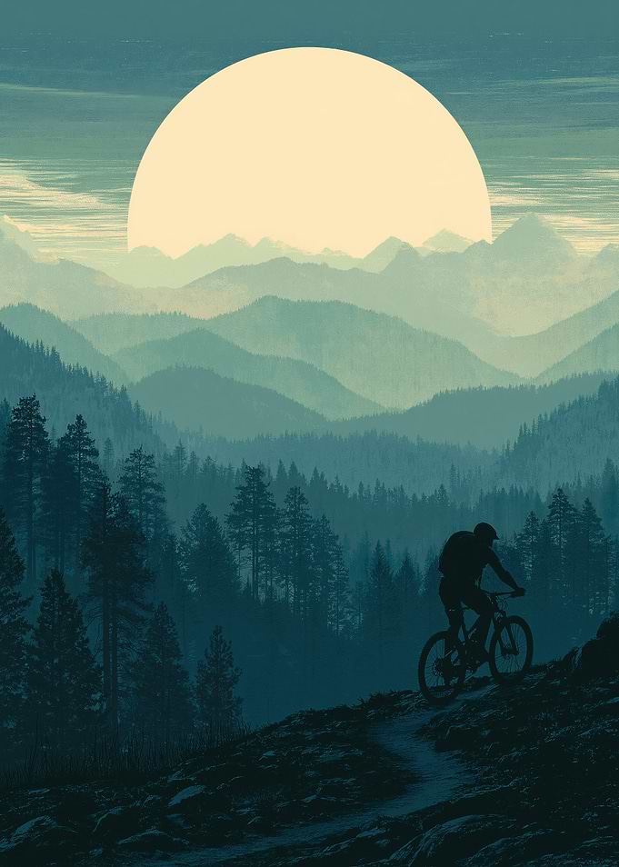 Mountain Biker at Sunset Silhouette