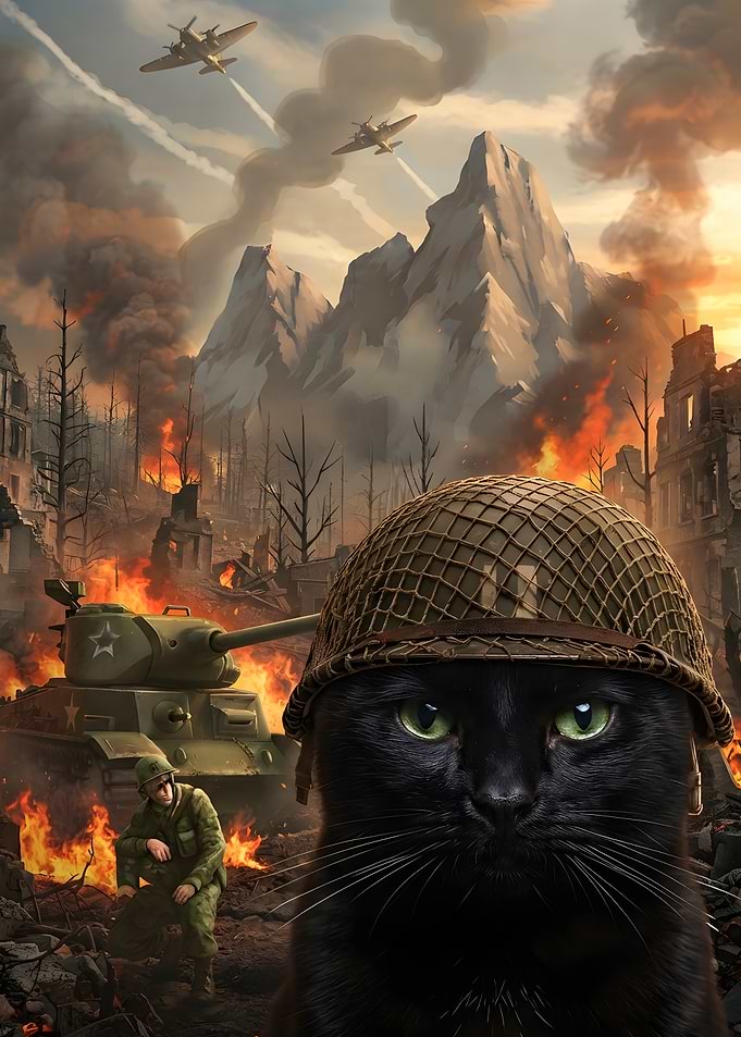 Black Cat Soldier in War Zone
