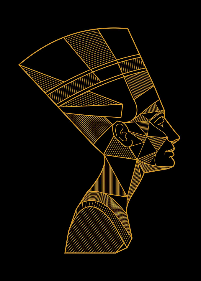 Geometric Gold Nefertiti Portrait