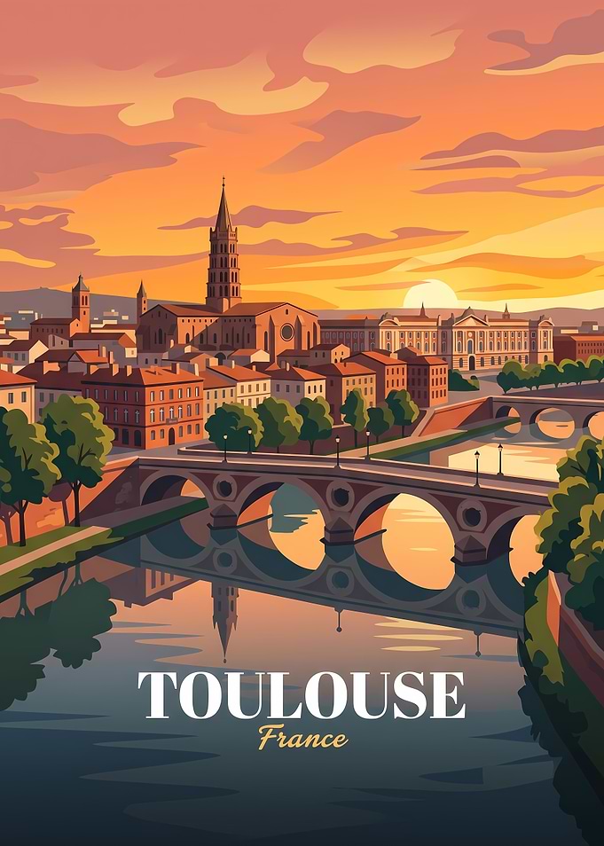 Toulouse France Sunset Travel Poster