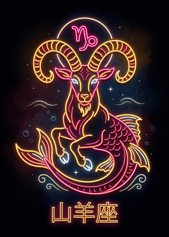 Neon Capricorn Zodiac Sign Art