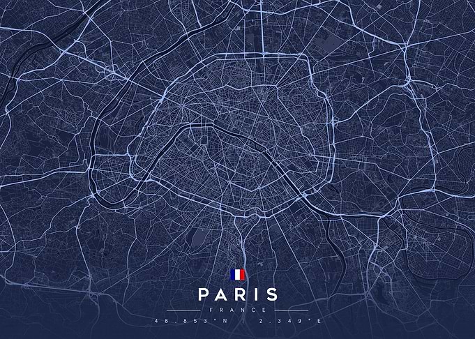 Paris France City Map Poster