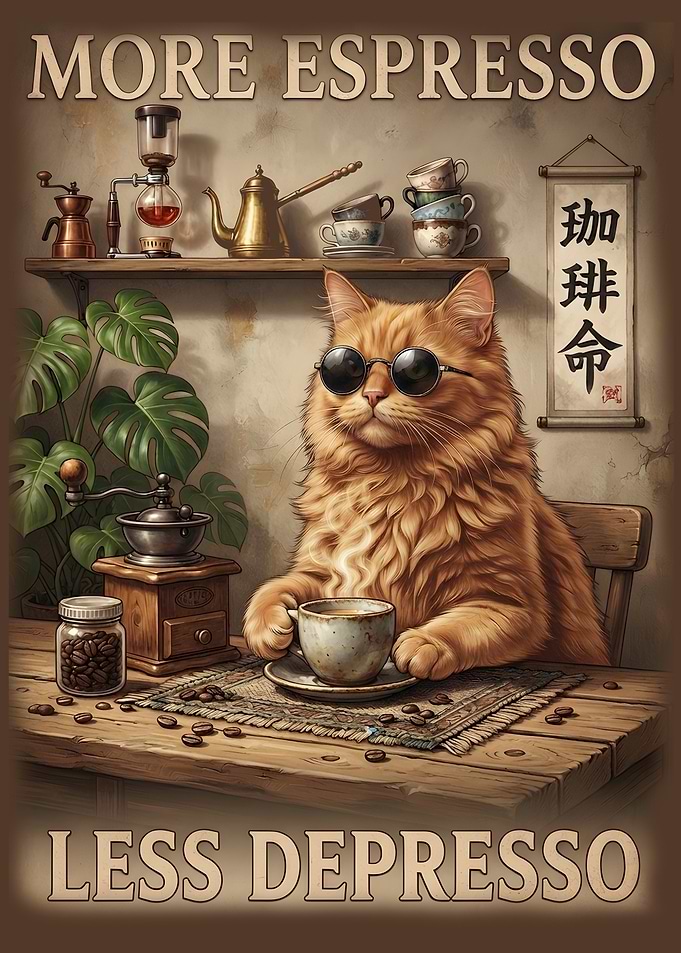 Cool Cat Drinking Espresso Poster