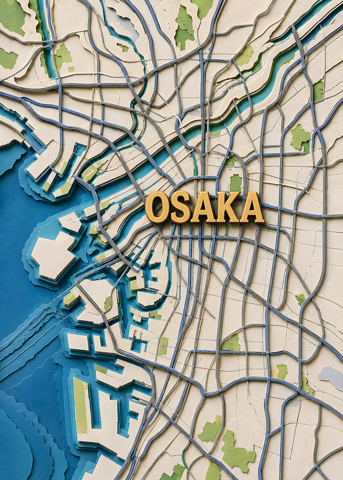 Osaka 3D Layered Paper Cut Map