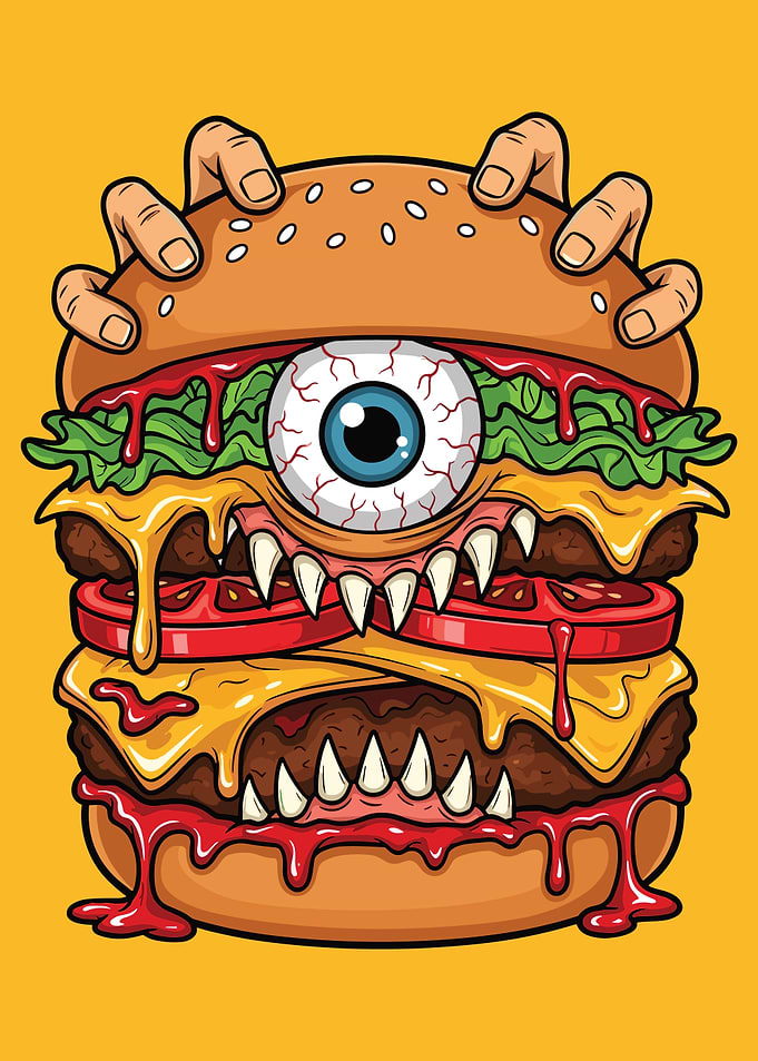 Monster Burger with Eye and Teeth