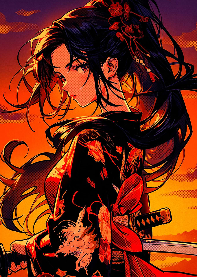 Anime Samurai Girl at Sunset