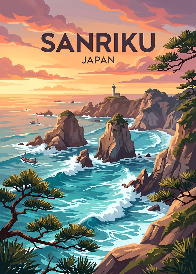 Sanriku Coastline at Sunset Japan