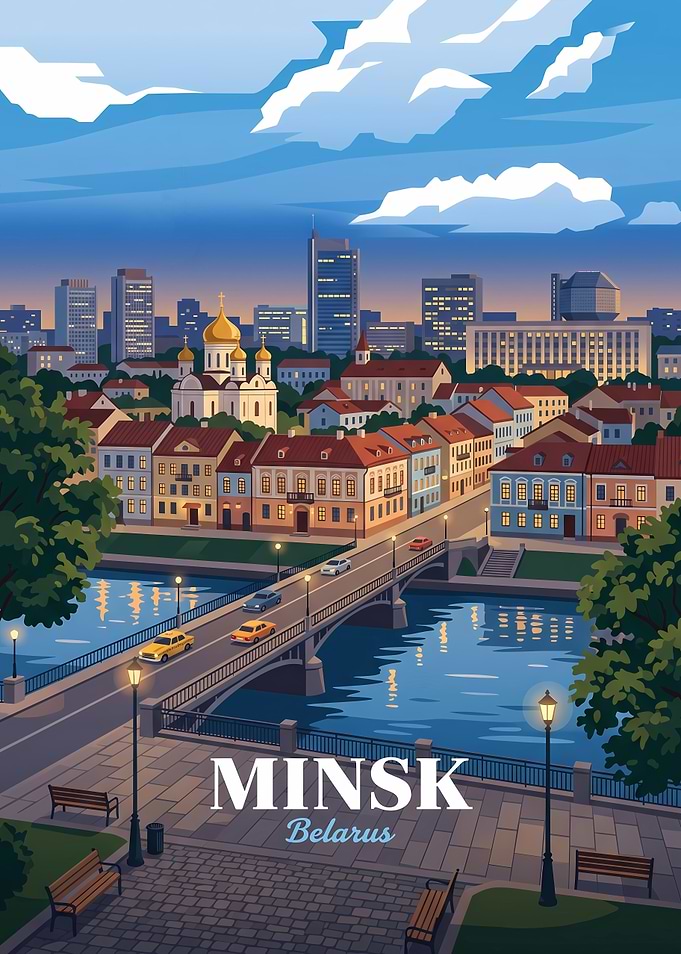 Minsk Belarus Cityscape Travel Poster
