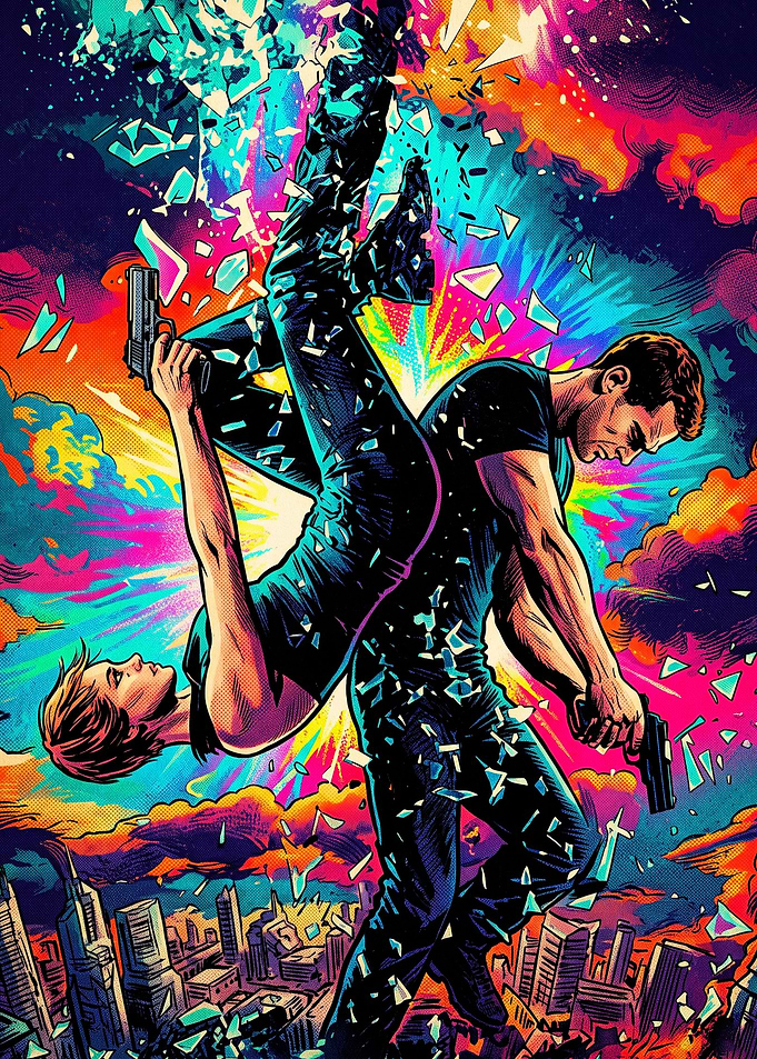 Action Duo Amidst Shattered Glass
