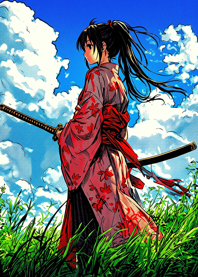 Anime Samurai Girl in Field