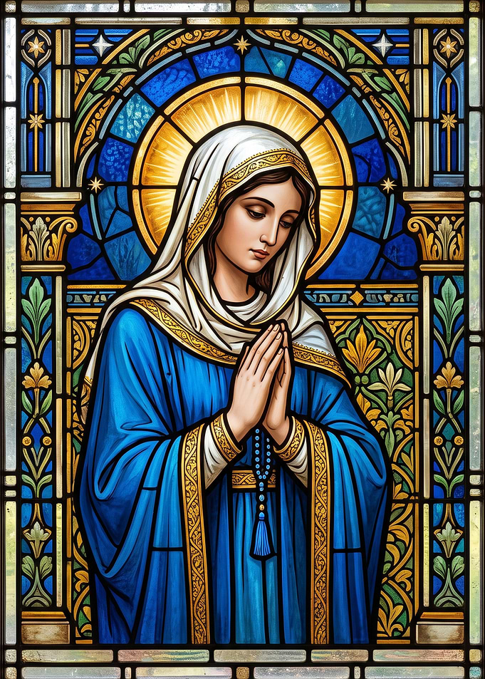 Stained Glass Virgin Mary Portrait