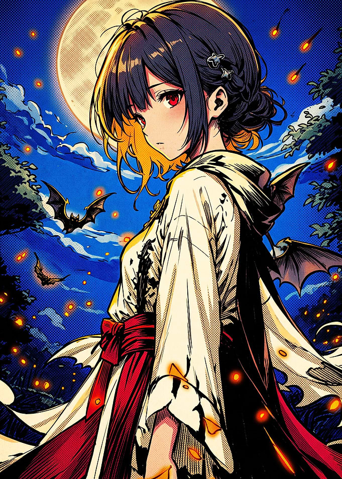 Anime Girl Under Full Moon