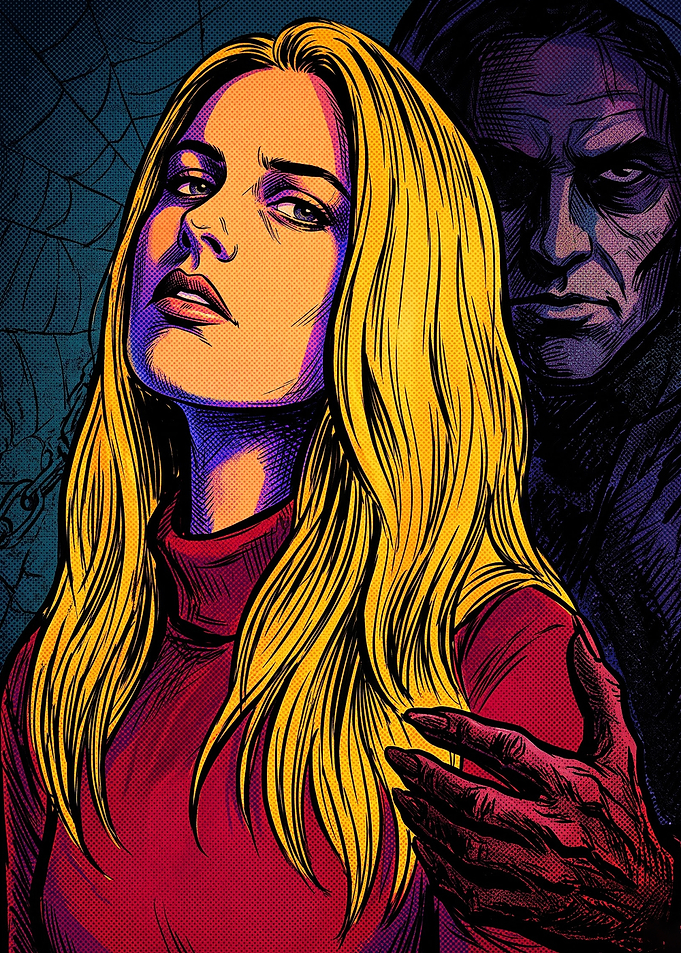 Blonde Woman and Shadowy Figure Illustration