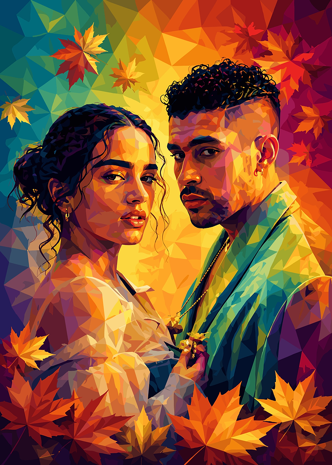 Low Poly Portrait of Bad Bunny and Rosalía