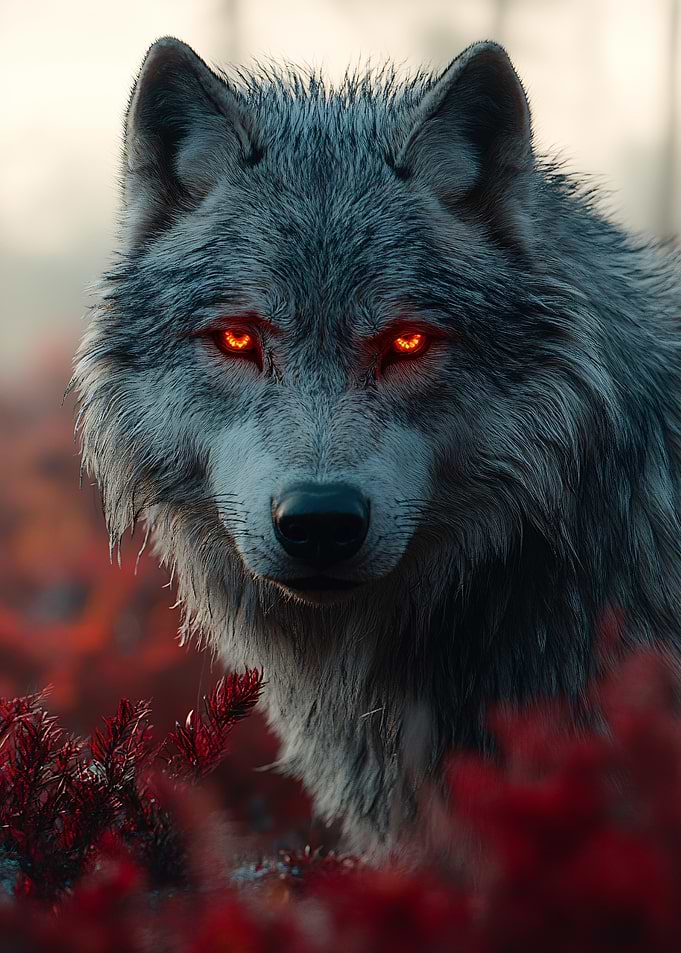 Wolf with Glowing Red Eyes