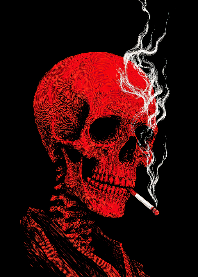 Red Skull Smoking Cigarette Illustration
