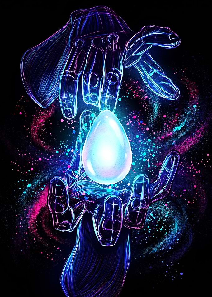 Neon Hands Holding Glowing Orb