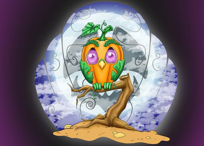 Cute Pumpkin Owl Halloween Illustration