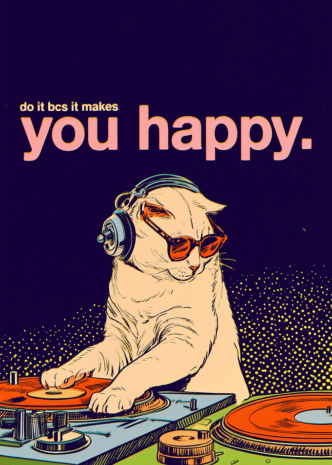 DJ Cat Playing Music Poster