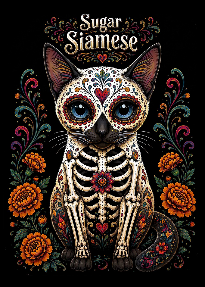 Sugar Siamese Cat Day of the Dead