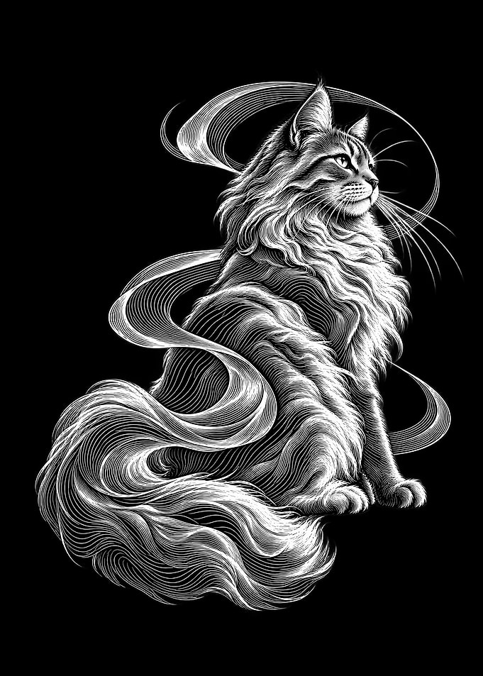 Engraved Style Majestic Cat Illustration