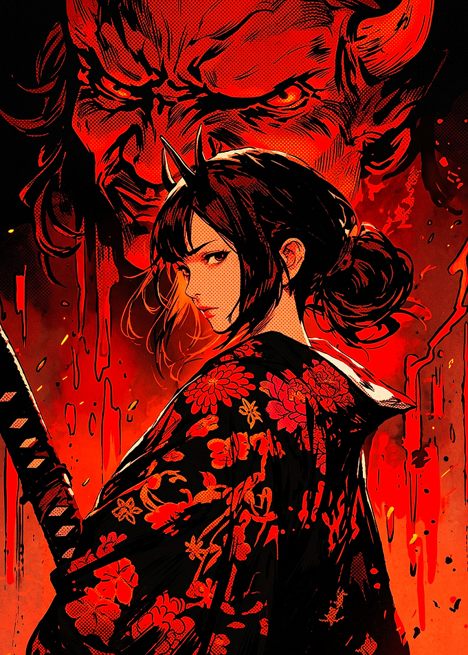 Demon Samurai Girl with Katana