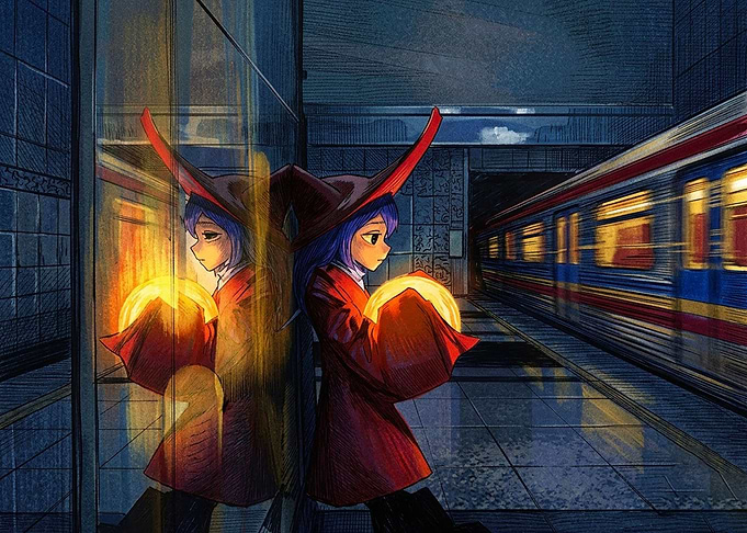 Witch Waiting at Subway Station