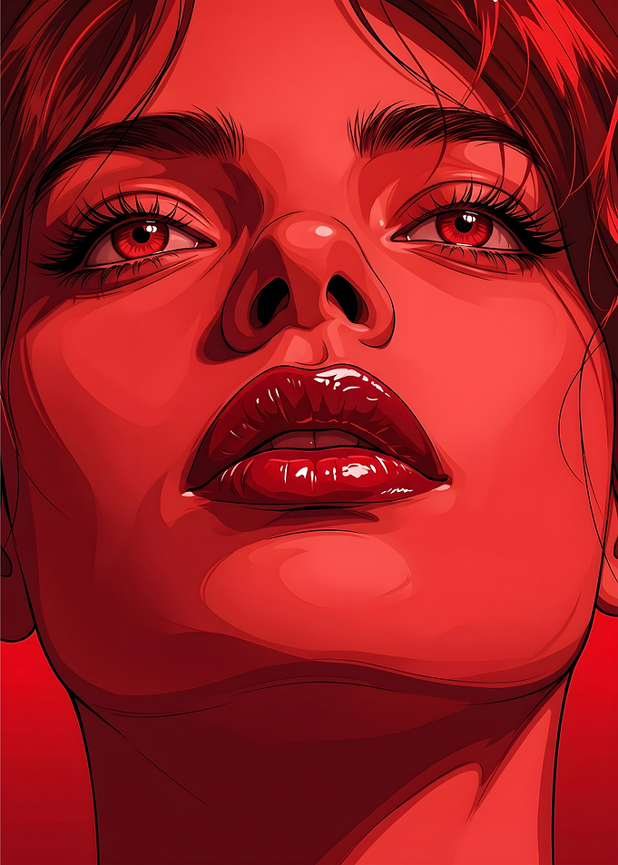 Cinematic Red Neon Portrait Comic Girl