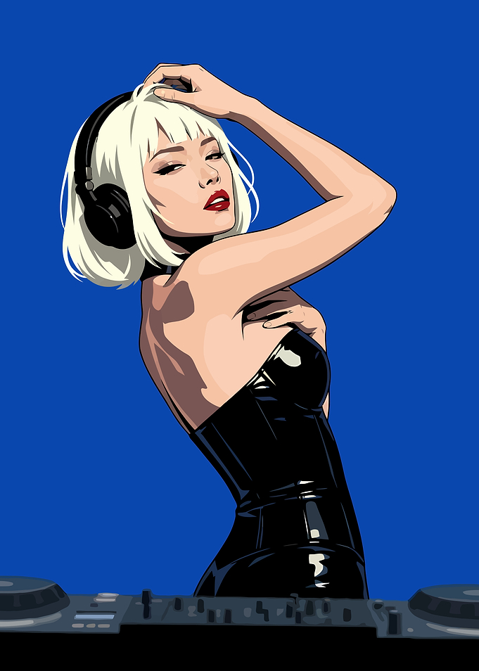 Stylish Blonde DJ in Latex
